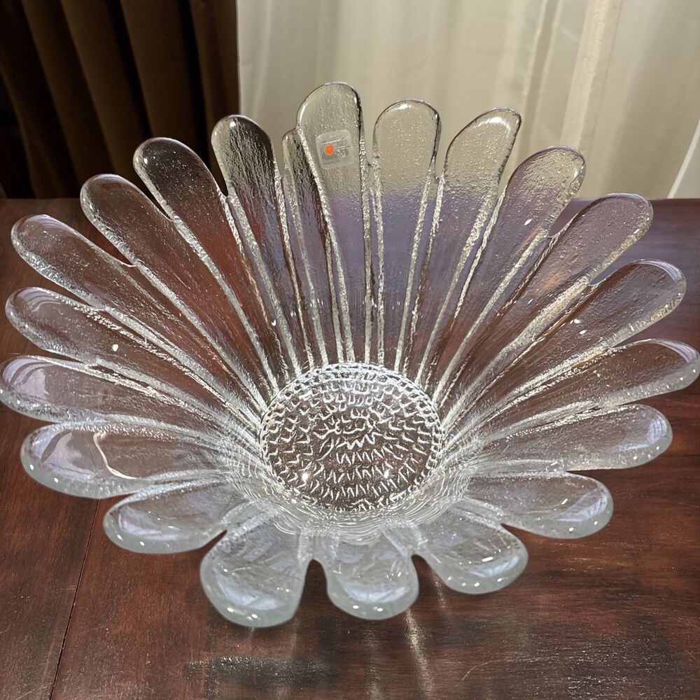 Blenko Glass Daisy Peddle Sunflower Flower Bowl Dish, Large